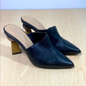 Alfani Junnee Black Leather Heeled Mule Size 6.5